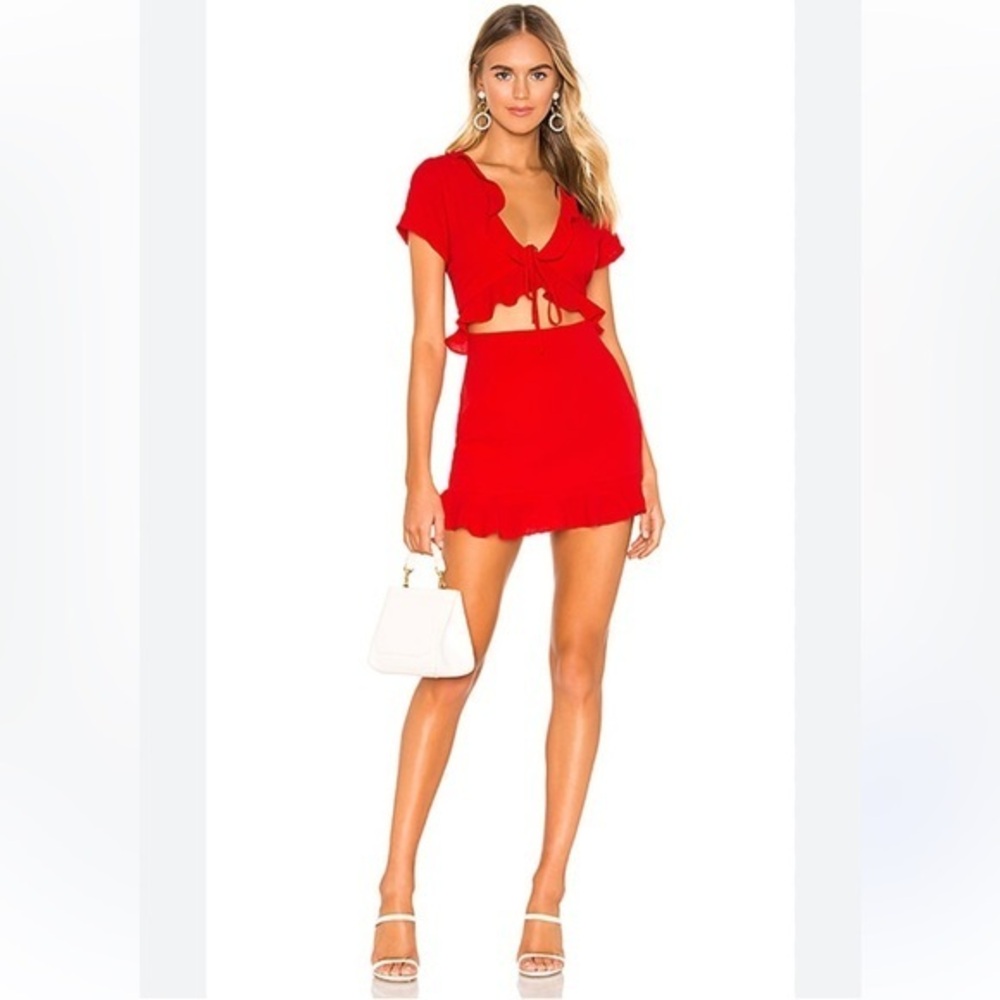 Superdown Mia Ruffle Tie Dress in Red From Revolve, NWT Size Medium